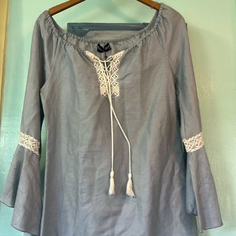 Blue Bat Wing Lace Dress